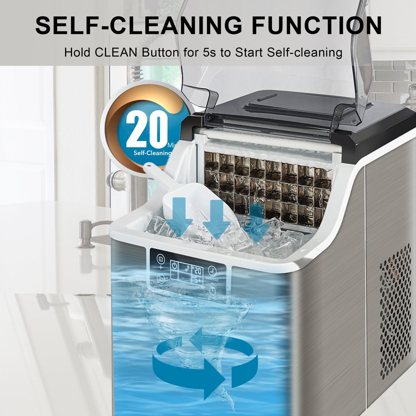 SESSLIFE Ice Maker Machine, Countertop Ice Cube Maker with Ice Scoop for Home Office Use, DT40