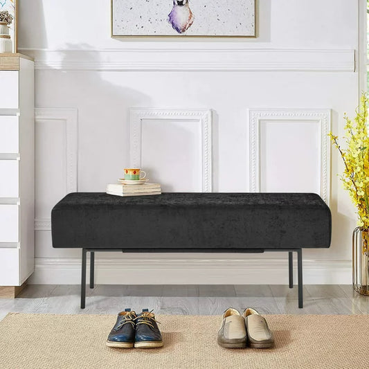 Sesslife Modern Velvet Bench Ottoman, Upholstered Bench for Entryway Bedroom, 45" Long End of Bed Bench, Bedroom Furniture, Black