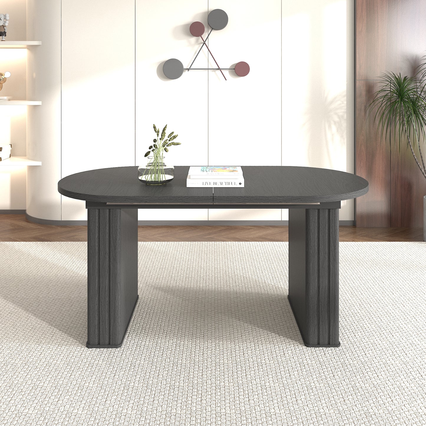 SESSLIFE Oval Extendable Dining Table, 4 to 8 Seater Kitchen Table with with Wooden Base and Rounded Corners, Space Saving Kitchen Table for Small Home and Apartment, Black