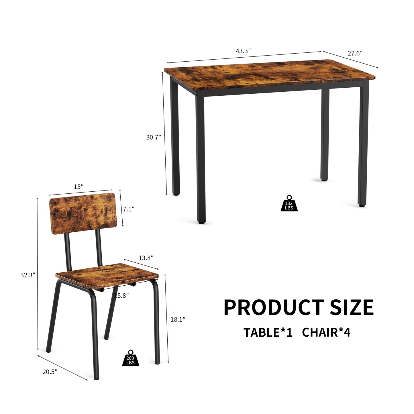 5 Piece Dining Table Set, Dining Table Set for 4, Modern Kitchen Table Set with 4 Chairs, Multipurpose Table and Chairs Set for Home Pub Bistro
