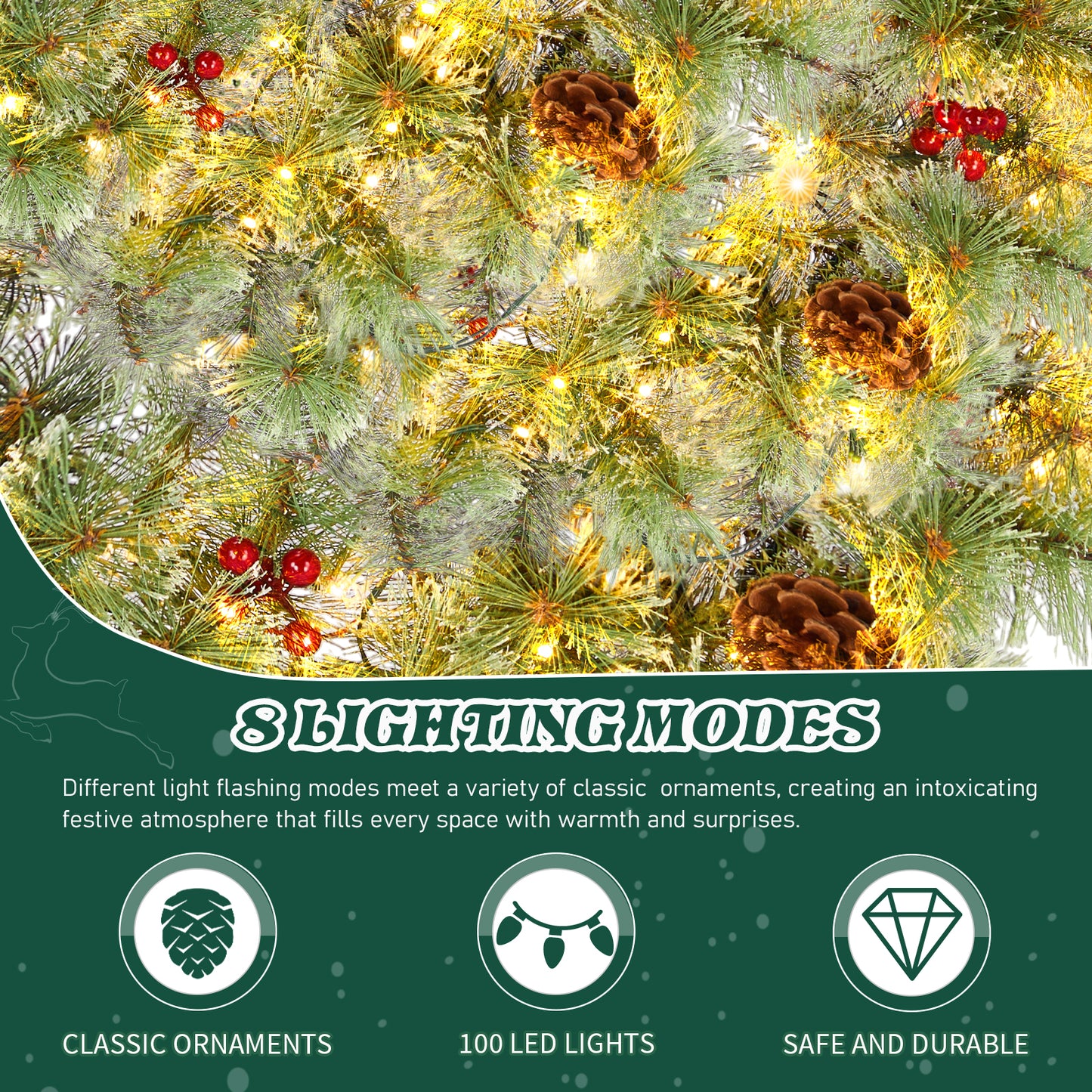 SESSLIFE 2Pcs Christmas Wreath, 24 Inch Pre-Lit Artificial Xmas Wreaths with 100 Warm White LEDs and Pine Cones, Battery Powered Artificial Wreaths for Indoor and Outdoor Decor