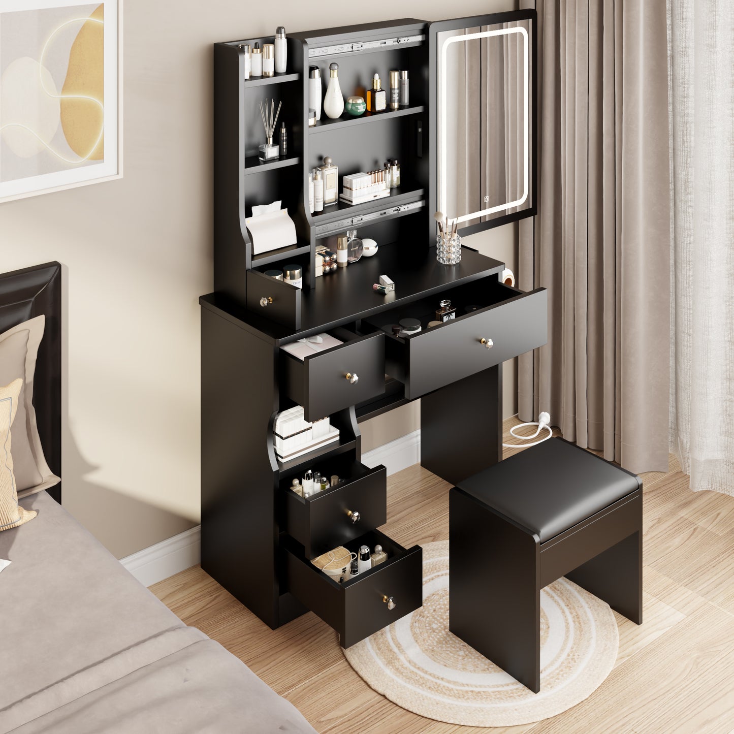 PORKISS Vanity Set with Sliding Mirror