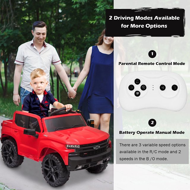 Kids Ride on Car, Chevrolet Silverado 12V Ride on Toy with Remote Control, 4 Wheels Suspension, Safety Belt, Electric Car with MP3 Player, LED Lights, Red, X462