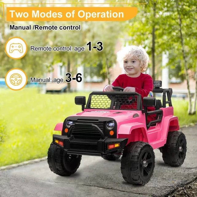 12V Powered Ride on Car for Kids, Sesslife Electric Ride on Toys with Remote Control, 3 Speeds, Horn, LED Lights, Kids Ride on Truck for Girl 2-4 Years Old Birthday Gift, Pink