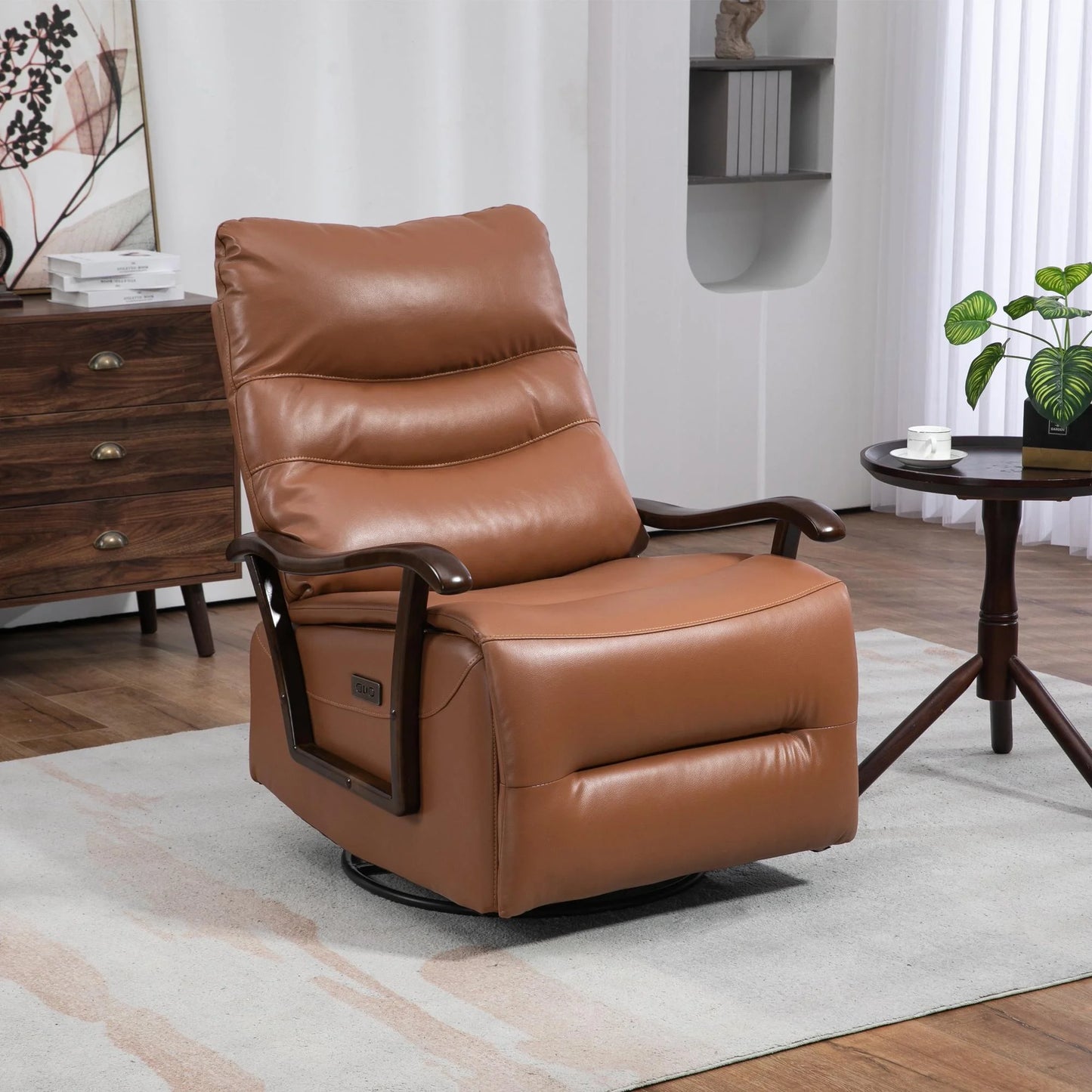 PORKISS Recliners Single Chairs with USB Port, Oversized Ergonomic Lounge Chair with Armrests, Brown