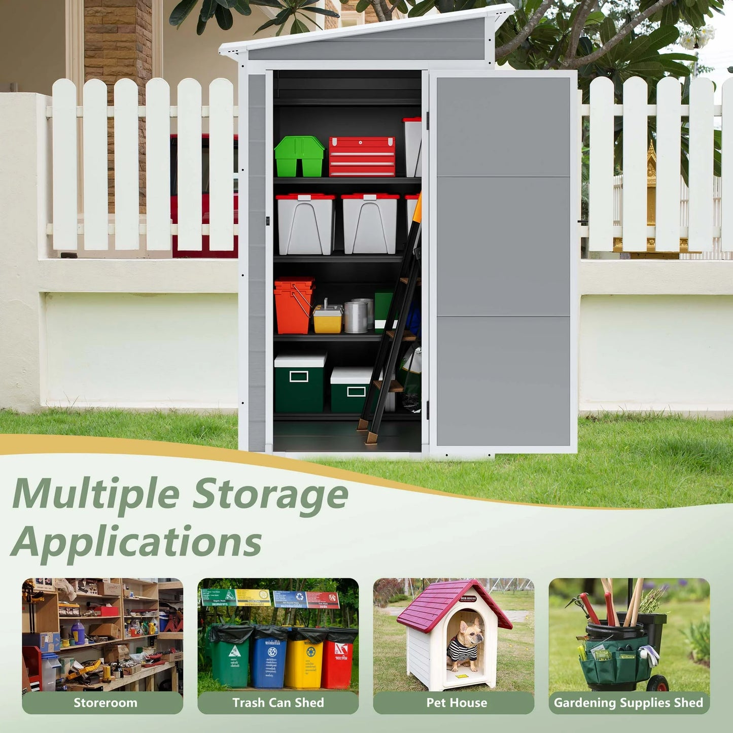 5ft x 4ft Resin Outdoor Storage Shed, SESSLIFE Large Platic Storage Shed with Floor and Lockable Door for Lawnmower, Garden Tools, Bike and Garbage Can, Waterproof Outside Storage Shed