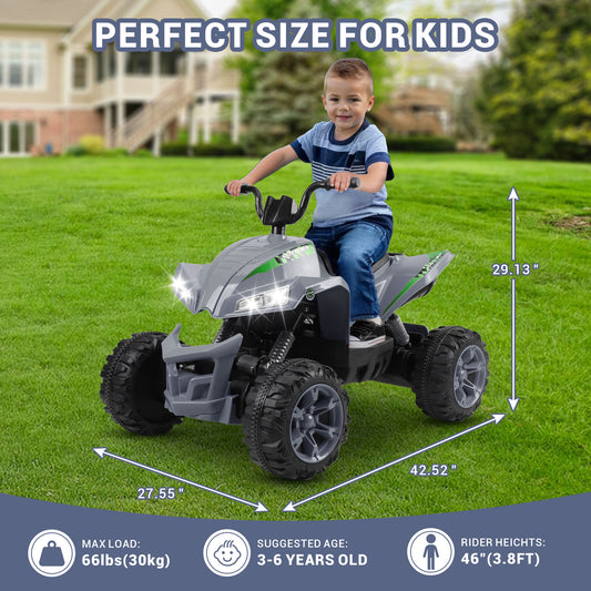 24V Ride on Cars for Kids, Battery Powered ATV Ride on Toys, Toddler Ride on Toy Cars, Music, Bluetooth and Power Display, Electric ATV for Boys Girls, White