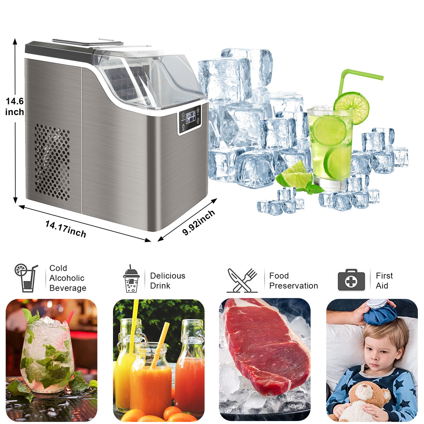 SESSLIFE Ice Maker Machine, Countertop Ice Cube Maker with Ice Scoop for Home Office Use, DT40