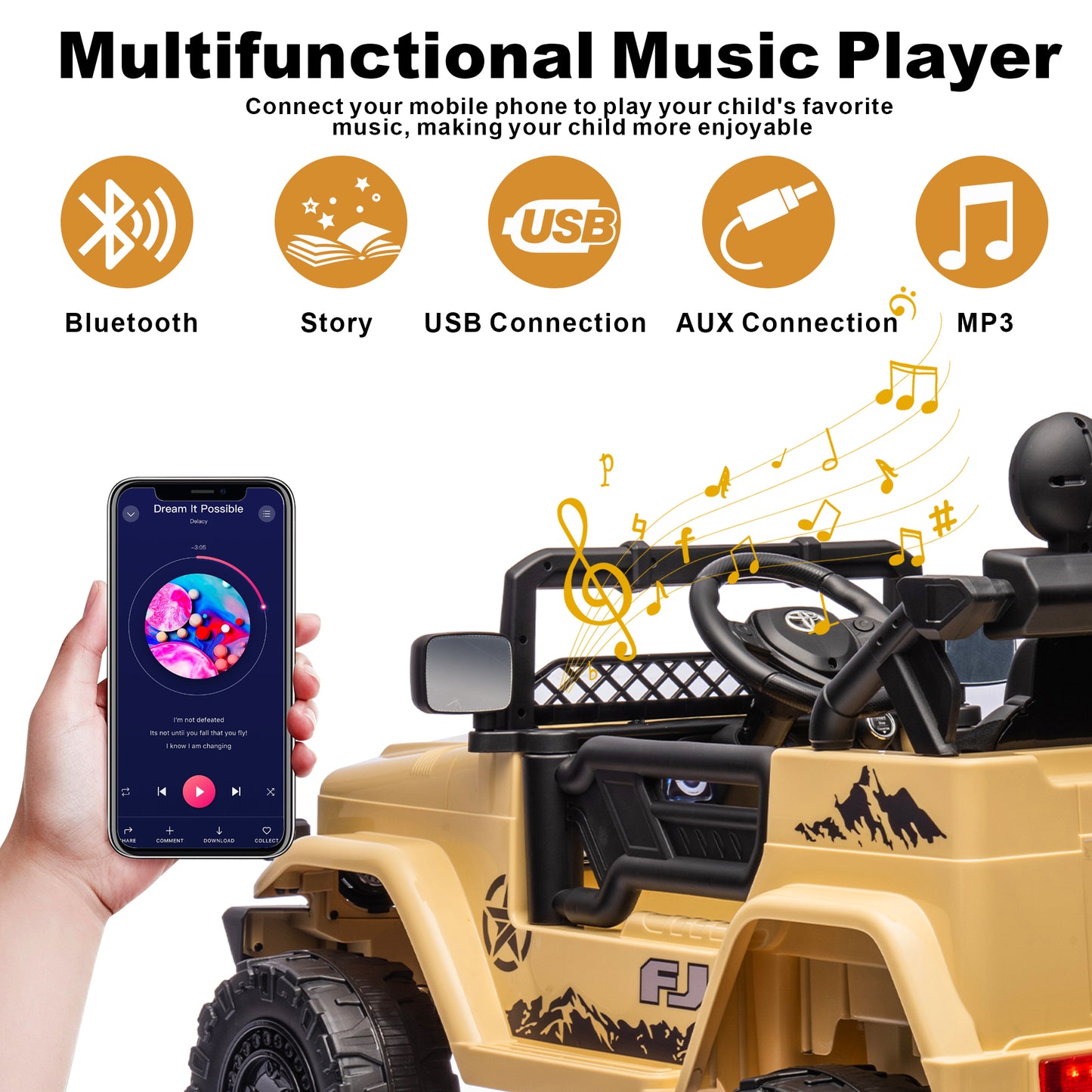 12V Ride on Cars for Kids, Licensed TOYOTA FJ Cruiser Power Ride on Toy with Remote Control, Music Player, Bluetooth, LED Light, 4 Wheel Suspension Electric Ride on Truck for Boys and Girls 3-5 Years