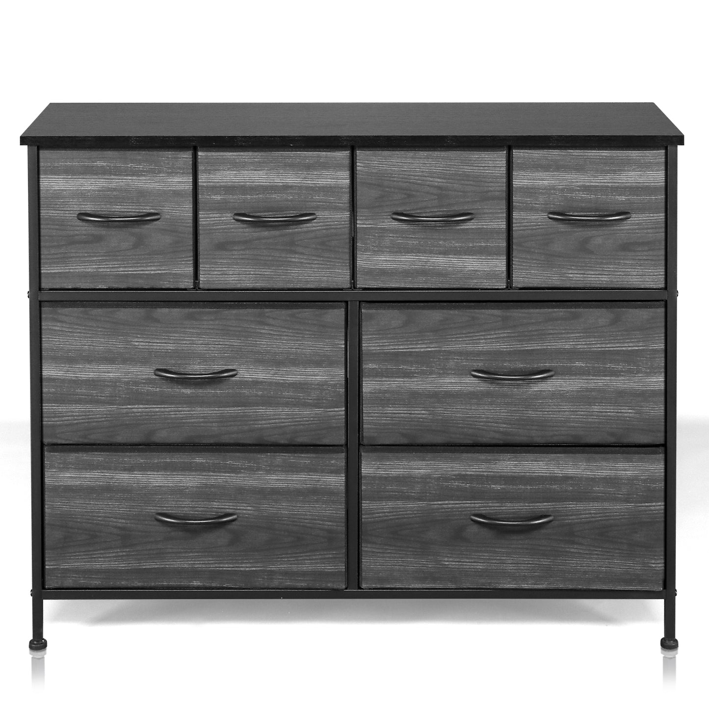 8 Drawer Dresser, Fabric Storage Drawers with Wood Top and Metal Frame, Modern Wide Chest of Drawers for Bedroom, Living Room, Closets, Black