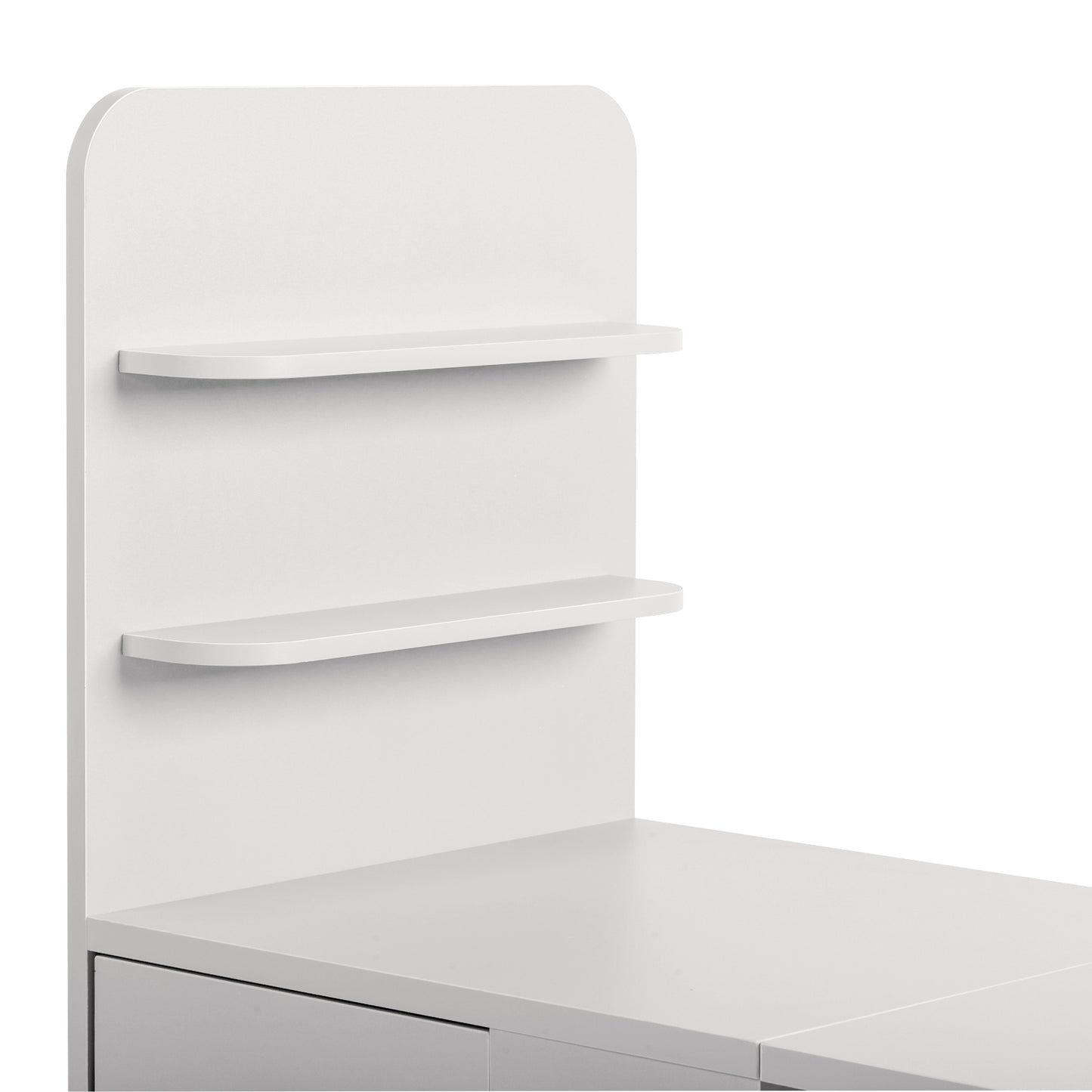 SESSLIFE Mobile Vanity Desk with 2 Drawers, Foldable Manicure Station with Cabinet Door and Storage Shelf, Portable Nail Tech Table for Home Salon and Professional Use, White