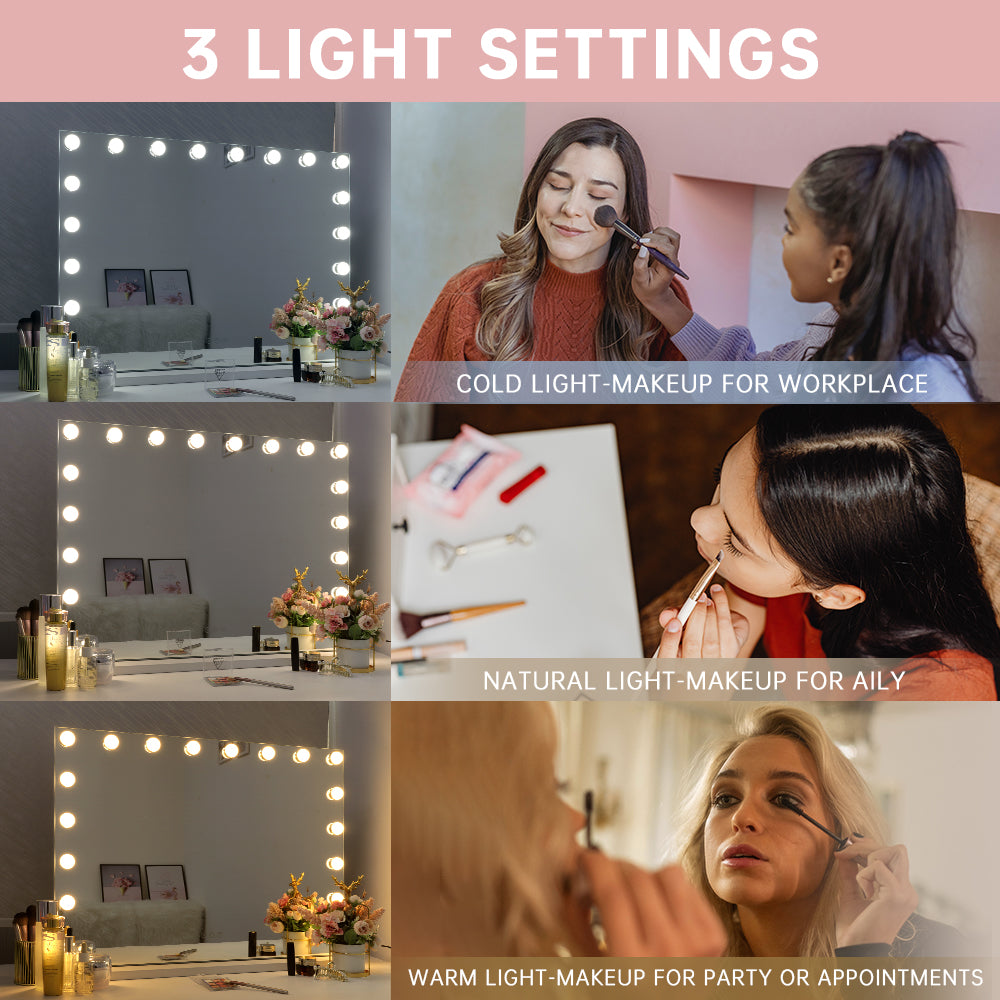 SESSLIFE Hollywood Vanity Mirror with Lights, Touch Control Dimmable Makeup Mirror with 18 LED Bulbs, 10x Magnification and USB Rechargeable, Wall Mount/Tabletop Mirror for Bedroom