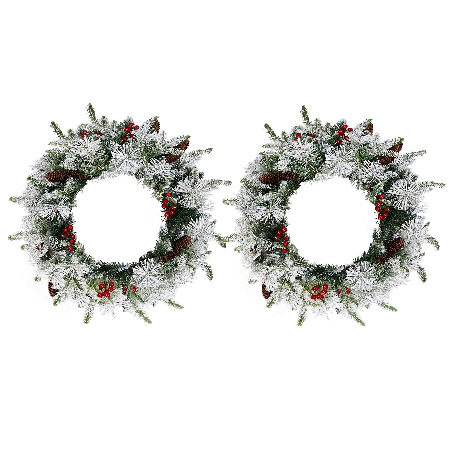 SESSLIFE 2Pcs Christmas Wreath, 24 Inch Pre-Lit Artificial Xmas Wreaths with 100 Warm White LEDs and Pine Cones, Battery Powered Artificial Wreaths for Indoor and Outdoor Decor
