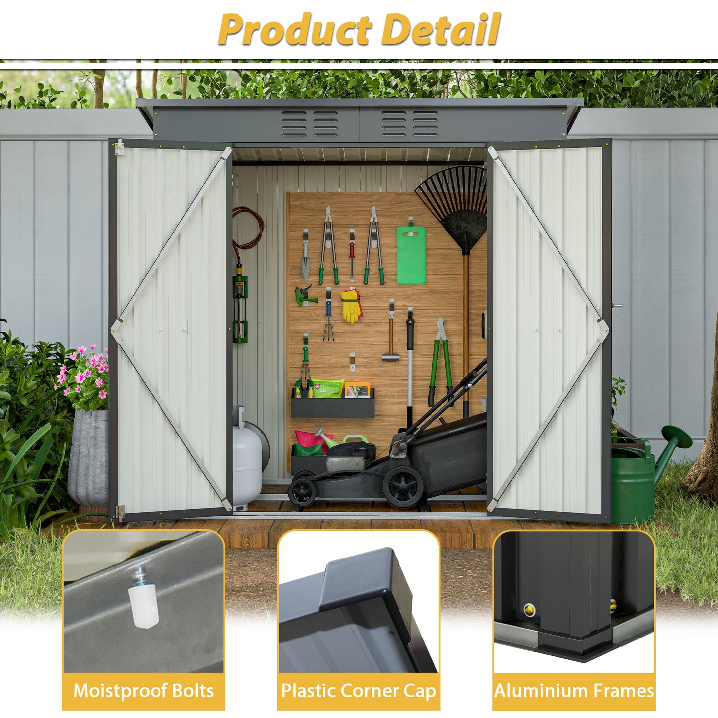 6 x 4 FT Sheds and Outdoor Storage, Metal Storage Shed with Single Lockable Door for Lawnmower, Garden Tools, Bike and Garbage Can, Black Outdoor Storage Cabinet