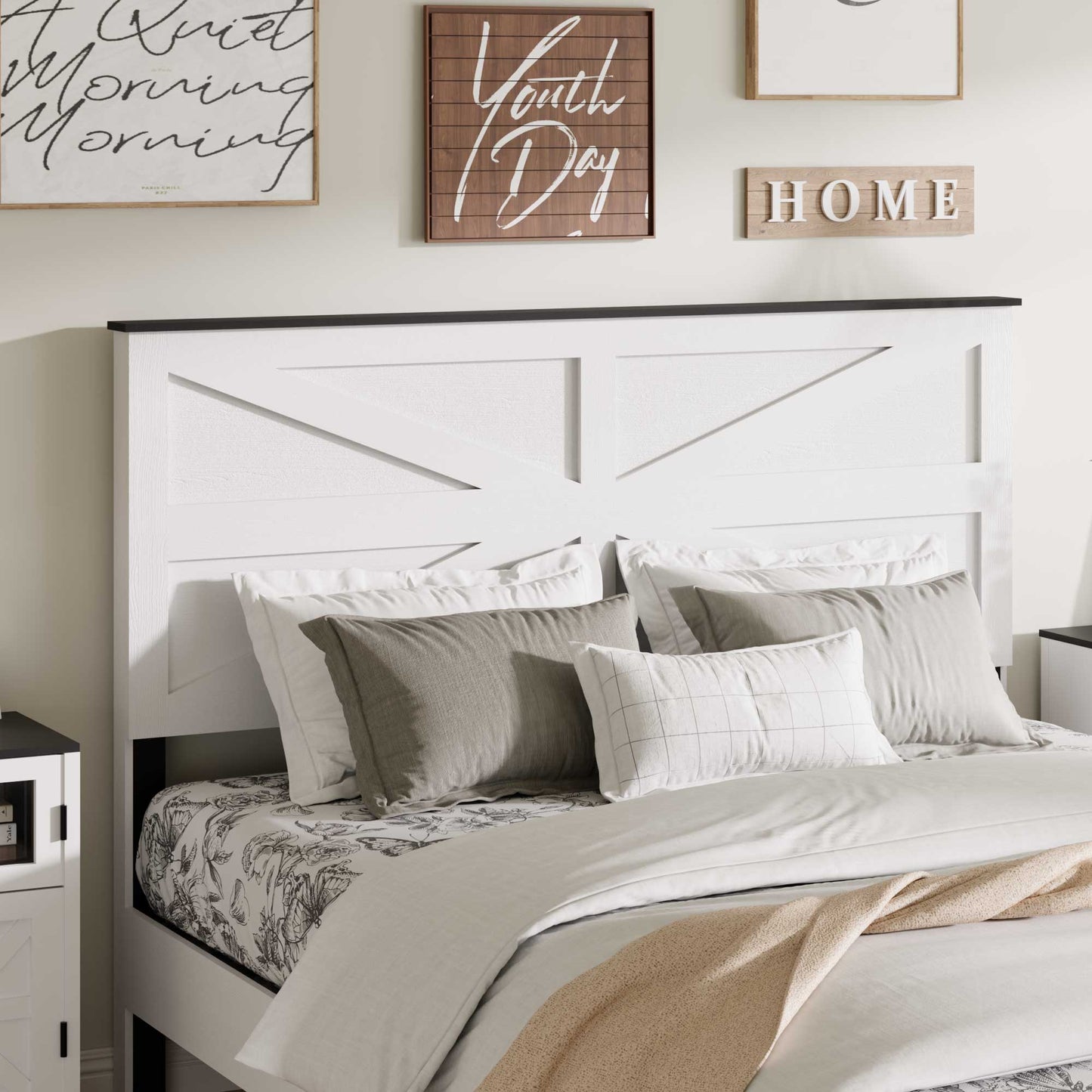 Upholstered Platform Bed Frame with Tufted Headboard, Modern Queen Size Bed Frame with Solid Wood Legs, Mid-Century Platform Bed for Adults Kids, No Box Spring Needed, Grey