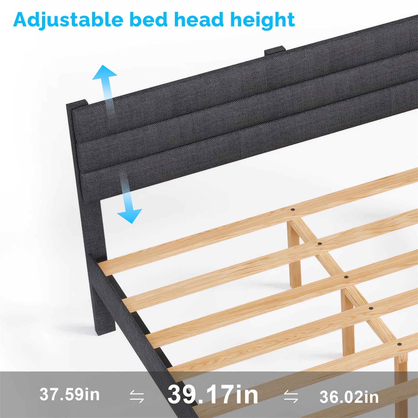 SESSLIFE Queen Bed Frame, 3-Position Adjustable Headboard Linen-Like Upholstered Platform Bed Frame for Teens Adults, No Box Spring Needed, Easy Assembly, Noise Free, Dark Gray