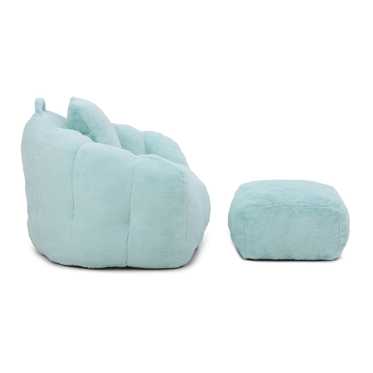 SESSLIFE Oversized Faux Fur Bean Bag Chair with Footstool, Giant Bean Bag Chair for Adults, Shell Shape Bean Bag Couch, Floor Sofa for Gaming Reading Living Room, Light Blue