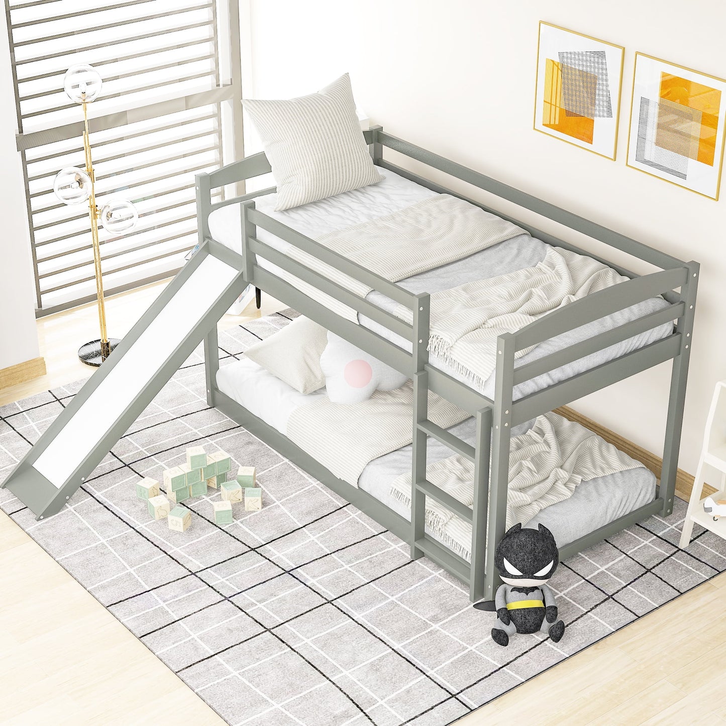 SESSLIFE Twin over Full Bunk Bed with Durable Ladder and High Guardrail, Low Bunk Beds Metal Frame for Boys Girls Teens, Easy Climbing, Max 500lbs