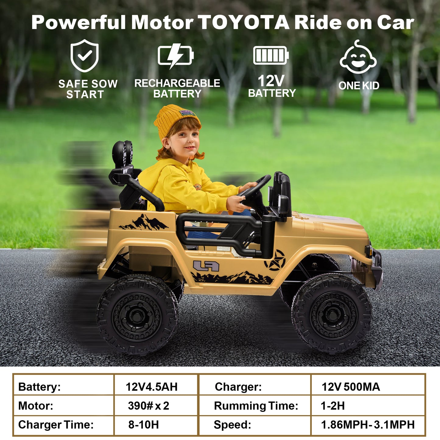 12V Ride on Cars for Kids, Licensed TOYOTA FJ Cruiser Power Ride on Toy with Remote Control, Music Player, Bluetooth, LED Light, 4 Wheel Suspension Electric Ride on Truck for Boys and Girls 3-5 Years