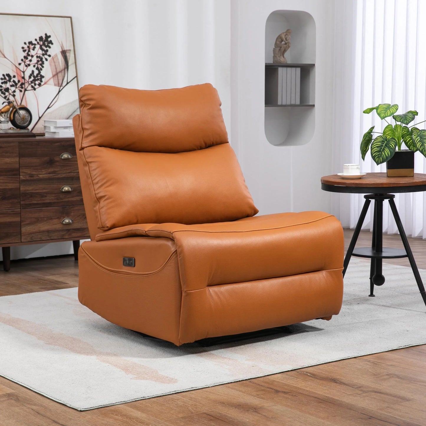 PORKISS Recliners Single Chairs with USB Port, Oversized Ergonomic Lounge Chair with Armrests, Brown