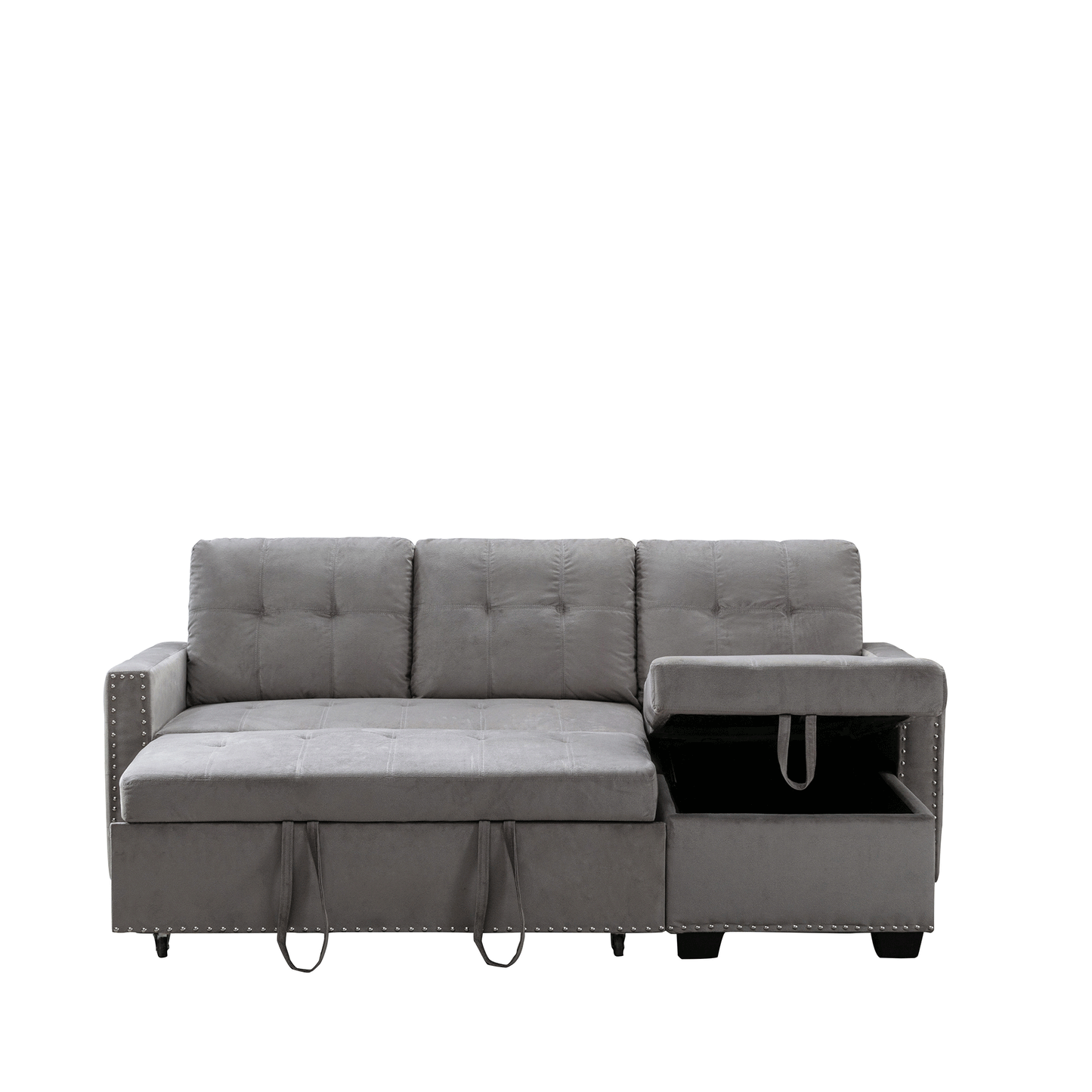 Sofa Bed, Sectional Couch with Modern Skin-Feeling Velvet Fabric Reversible Sleeper Sofa Beds, L-shape 2 Seat Sectional Chaise with Storage, Couches for Living Room Furniture, Light Grey