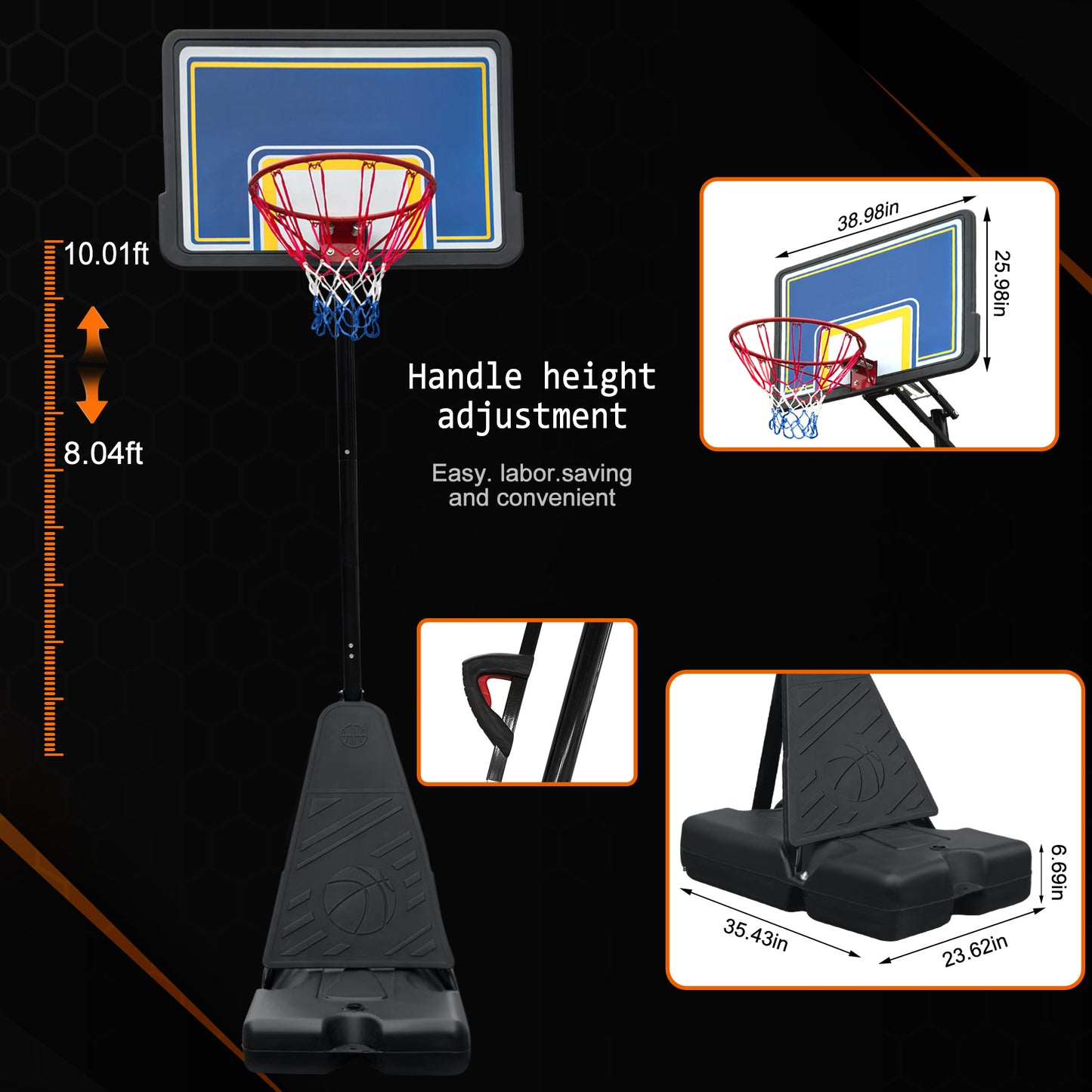 Outdoor Basketball Hoop, Portable Basketball Court for Adults Teenagers, 8.04ft -10.01ft Height Adjustable Basketball Goal