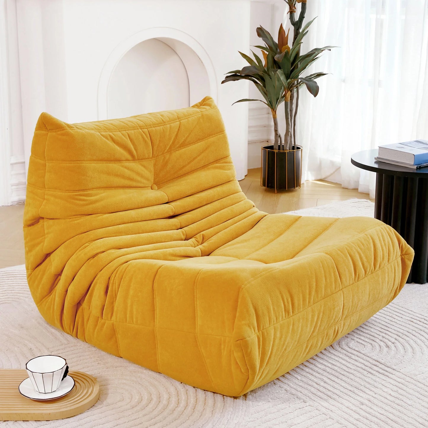 PORKISS Bean Bag Chair for Teens Adults, Big Comfy Chair Sofa for Bedroom Living Room Fireside, Single Sofa Lounger Memory Foam Chair, Yellow