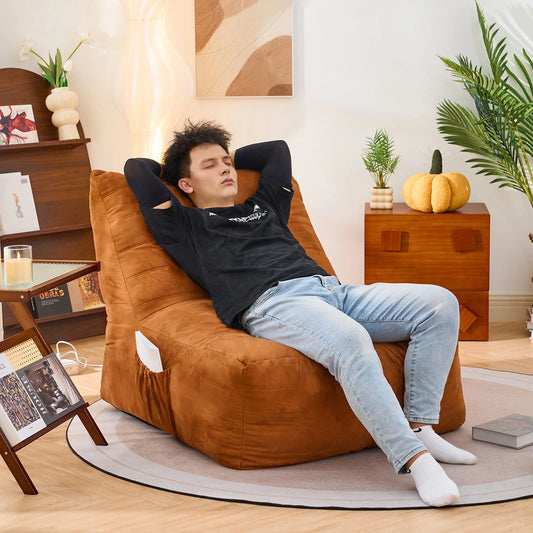 PORKISS Bean Bag Chairs, Lazy Sofa with Suede Fabric for Dorm Bedroom Living Room, Single Leisure Accent Sofa Chair for Adults Teens, Yellow Brown