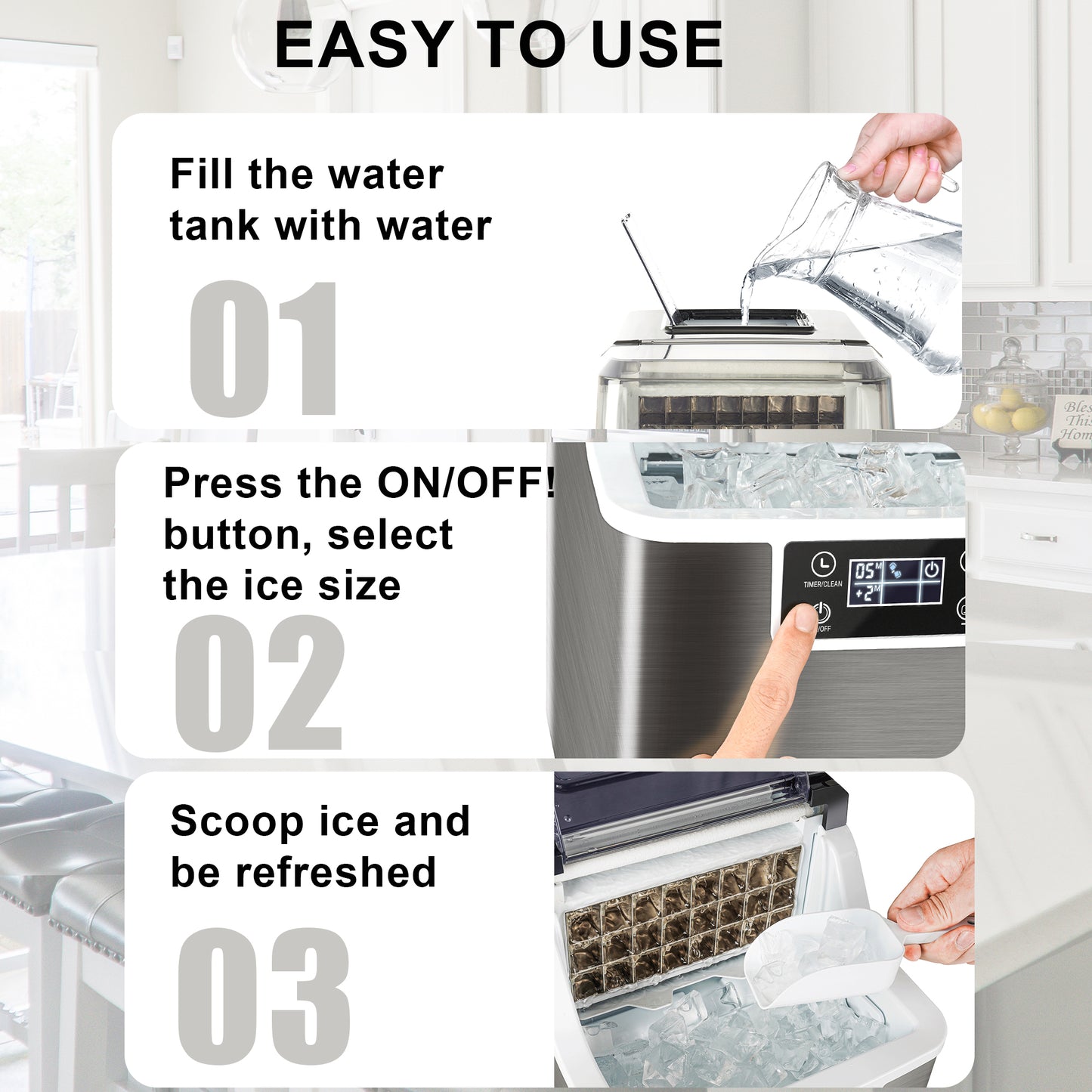 SESSLIFE Ice Maker Machine, Countertop Ice Cube Maker with Ice Scoop for Home Office Use, DT40
