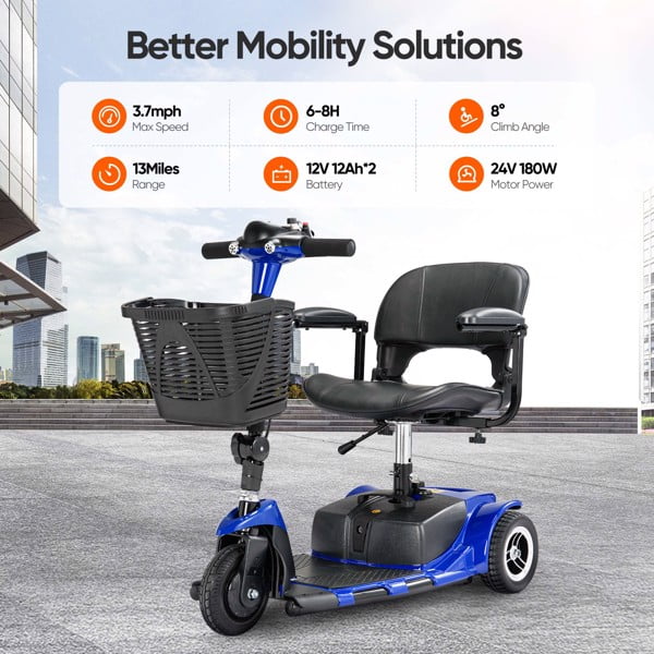 ENYOPRO 3 Wheel Electric Scooter for Adults, Foldable Mobility Scooter for Seniors with 360° Adjustable Seat, Powered Electric Wheelchair with Bright Headlights, Basket and Long-Range Battery