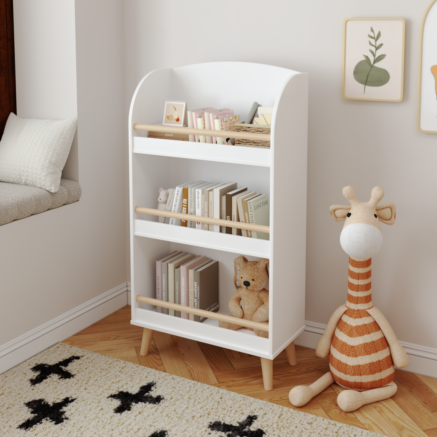 SESSLIFE 3-Tier Kids Bookshelf, Wood Kids Bookcase for Boys Girls, Modern Toy Storage Organizer for Bedroom, Playroom, Nursery, White