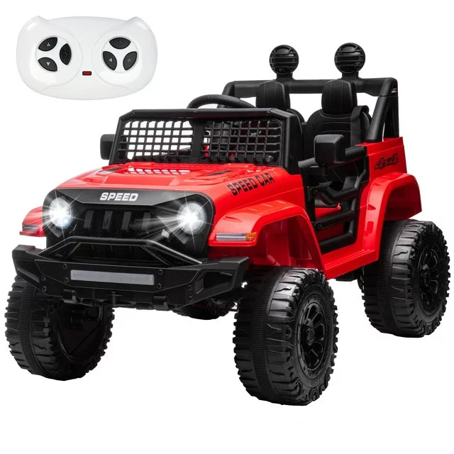 12V Battery Powered Ride on Toys, SESSLIFE Kids Ride on Car with Remote Control, MP3 Player, LED, Bluetooth, 4 Wheel Electric Car for Boys, Kids Ride on Truck for Christmas Birthday Gift, Red