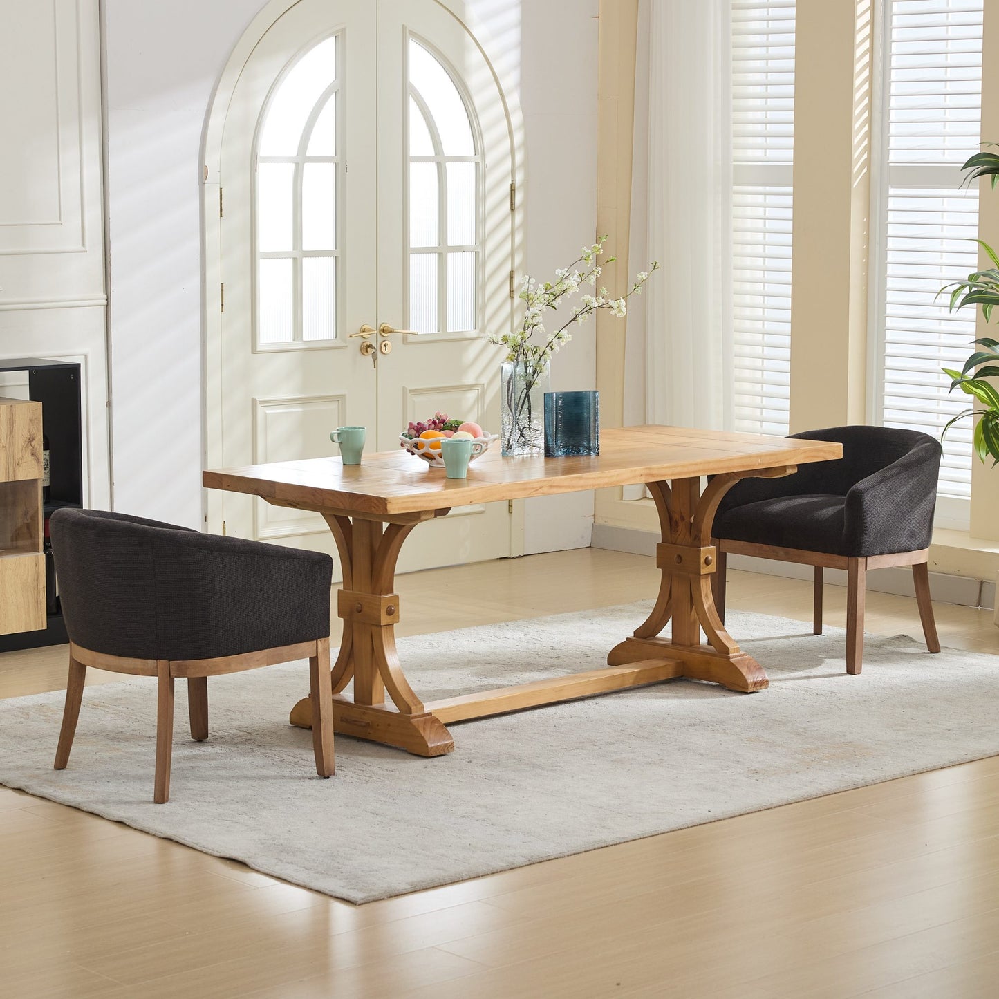 Sesslife Upholstered Dining Chairs Set of 4, Modern Linen Barrel Dining Room Chairs with Arms, Wood Legs, Mid Century 19” W Accent Chair, Kitchen Chairs for Dining Room, Living Room, Bedroom