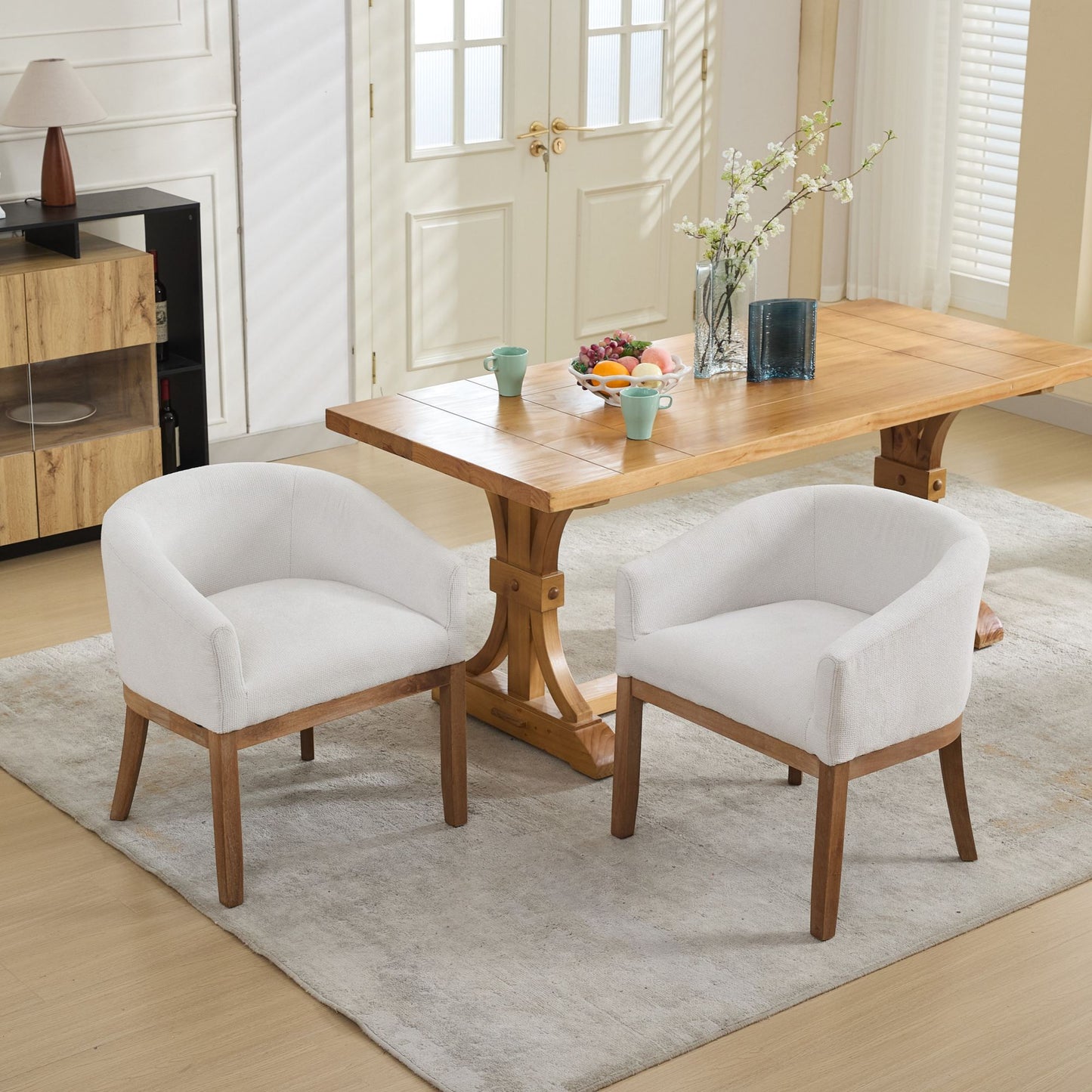 Sesslife Upholstered Dining Chairs Set of 4, Modern Linen Barrel Dining Room Chairs with Arms, Wood Legs, Mid Century 19” W Accent Chair, Kitchen Chairs for Dining Room, Living Room, Bedroom