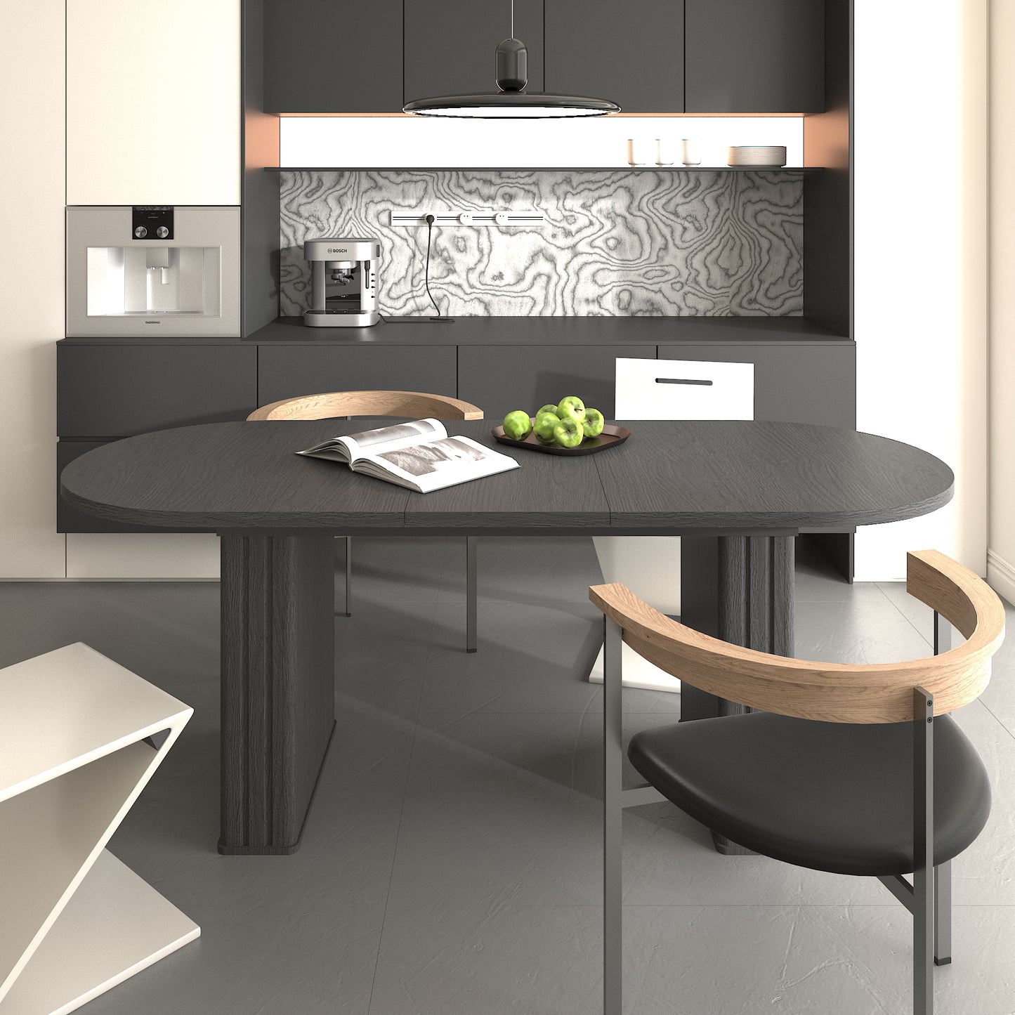 SESSLIFE Oval Extendable Dining Table, 4 to 8 Seater Kitchen Table with with Wooden Base and Rounded Corners, Space Saving Kitchen Table for Small Home and Apartment, Black