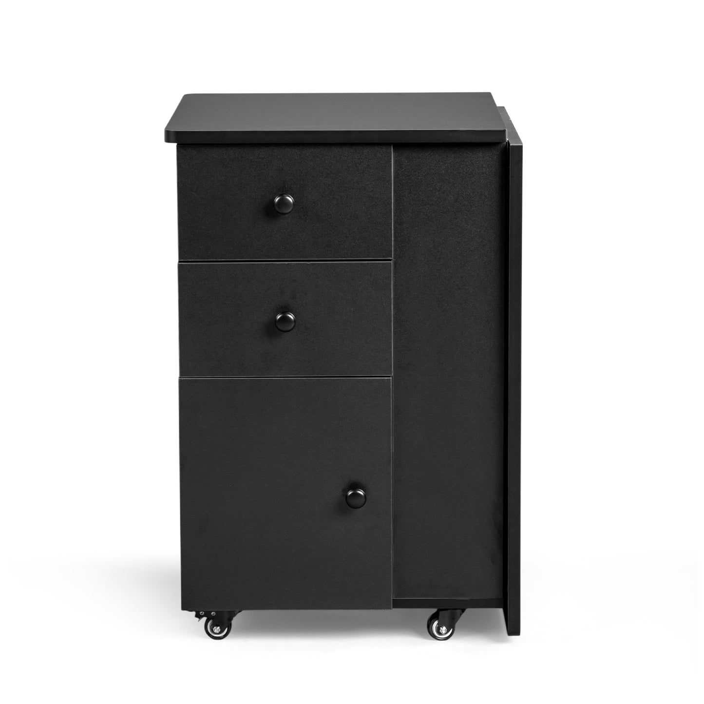 SESSLIFE Portable Nail Tech Table, Foldable Manicure Table with 2 Drawers and Cabinet, Mobile Nail Station on Wheels, Black MDF Nail Desk for Home Salon and Professional Use, Black
