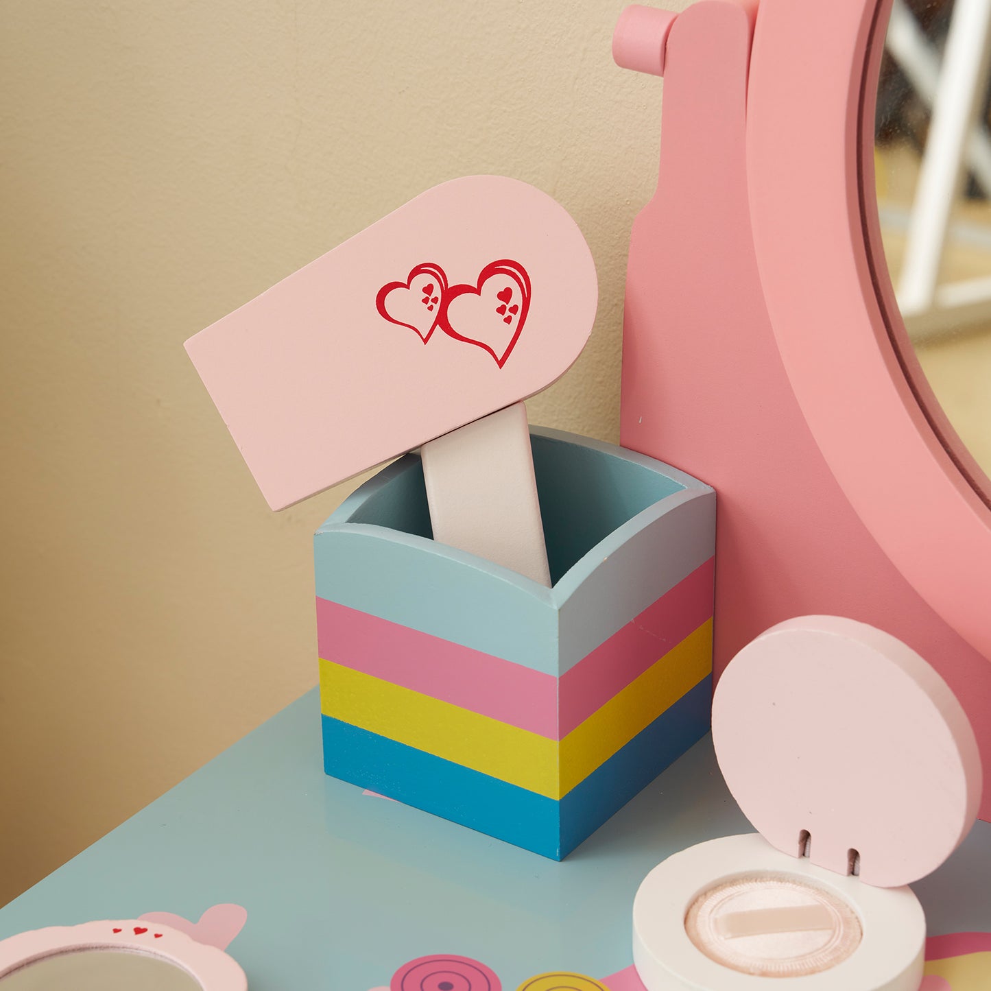 SESSLIFE Princess Vanity Table Set with Mirror and Chair, Pink Dressing Table with 3 Drawers Storage, Pretend Play Makeup Vanity Table for Bedroom or Playroom