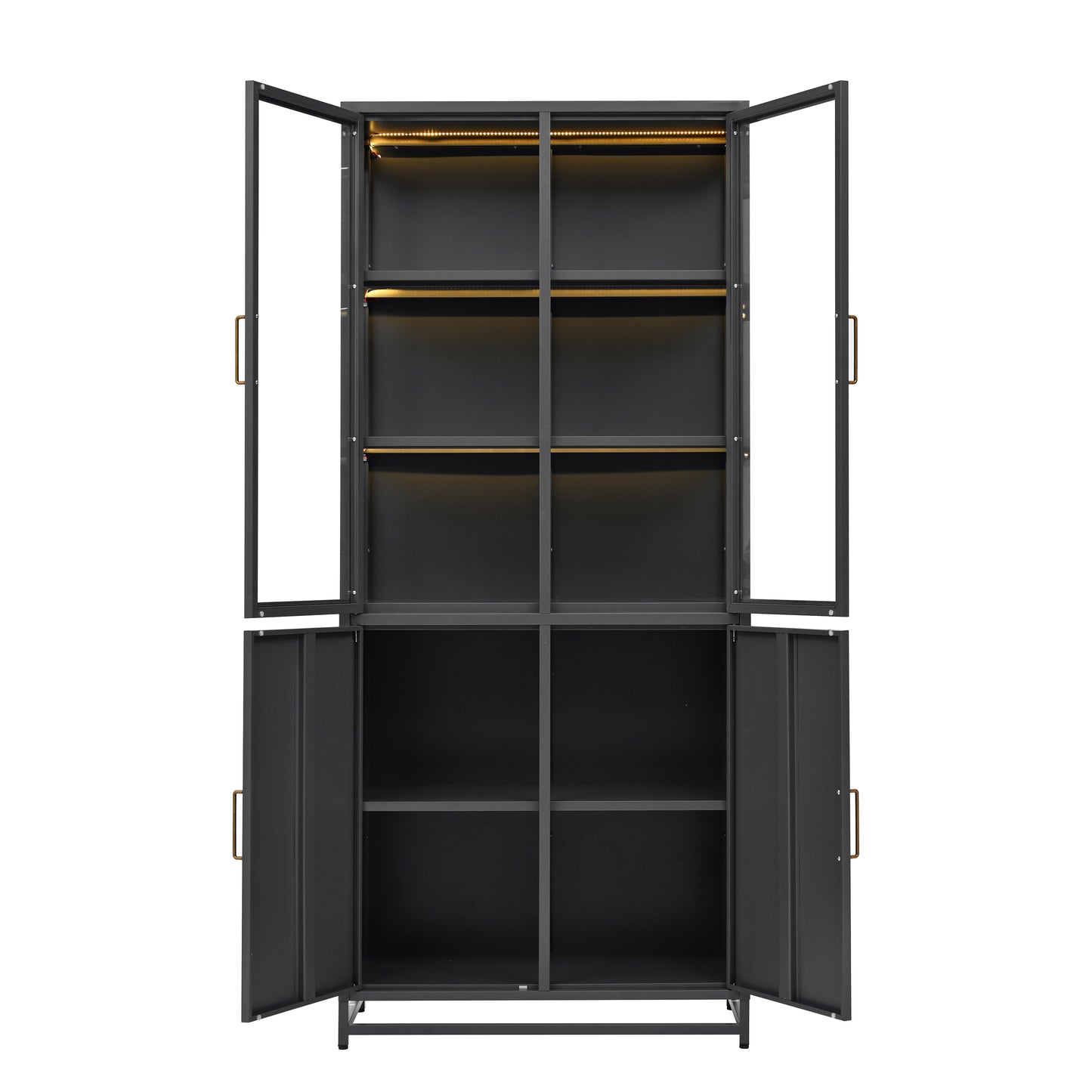 SESSLIFE Metal Display Cabinet with LED Lights, 76.75'' Tall Steel Curio Cabinet with 3-Sided Tempered Glass Doors, 5 Shelf Glass Display Case for Collectibles, Books, Living Room, Black