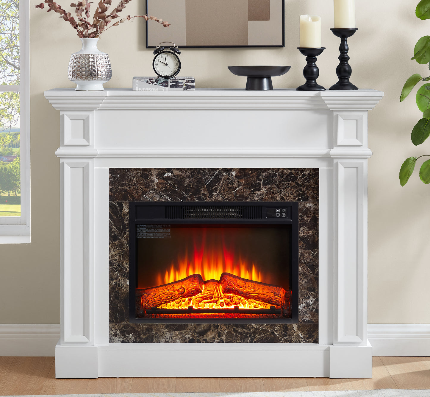 SESSLIFE 41" Electric Fireplace Heater with Mantel, Freestanding Design with 3D Adjustable Flame, Remote Control, Compact for Indoor Use, Cherry Finish, Heats Up to 400 Sq Ft