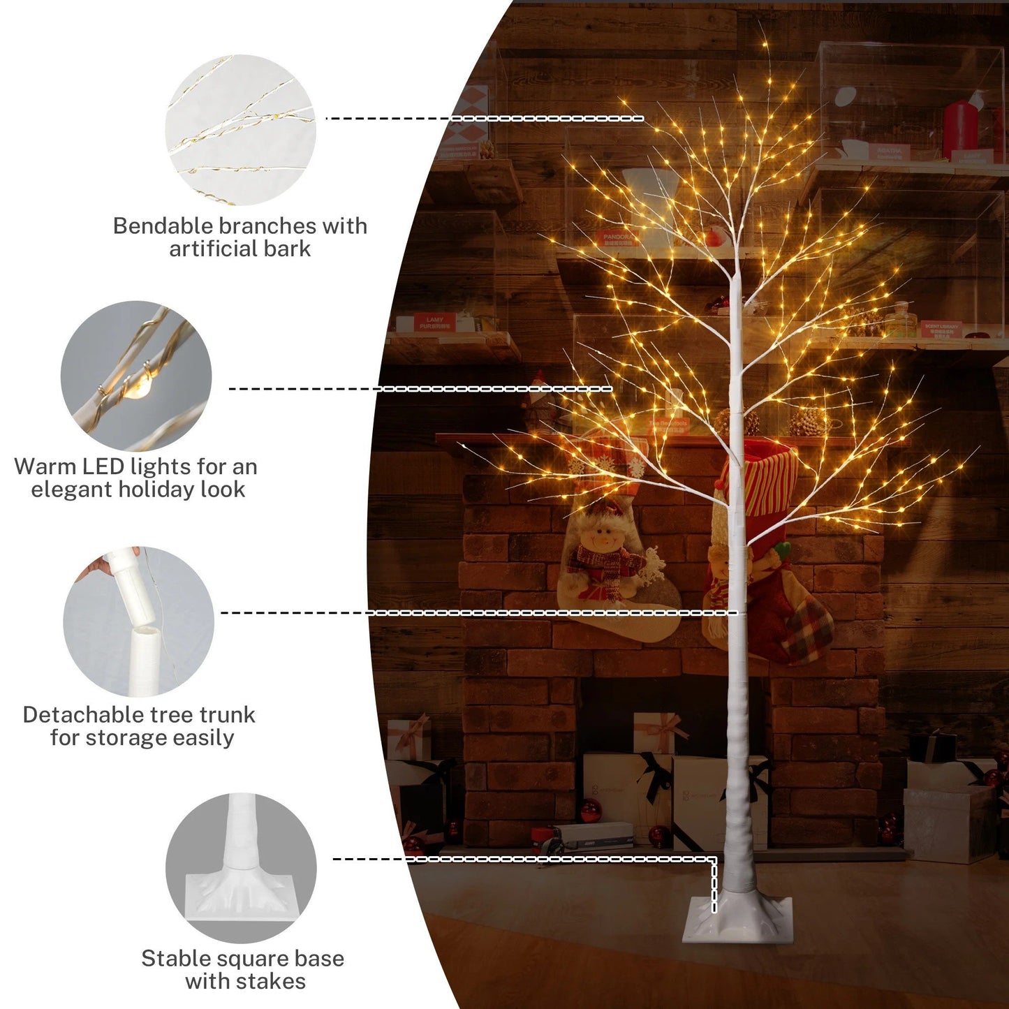 SESSLIFE 3pc Birch Christmas Tree Set, 4/5/6 FT Pre-lit Christmas Trees, Indoor Outdoor Christmas Trees for Home Party Office, White