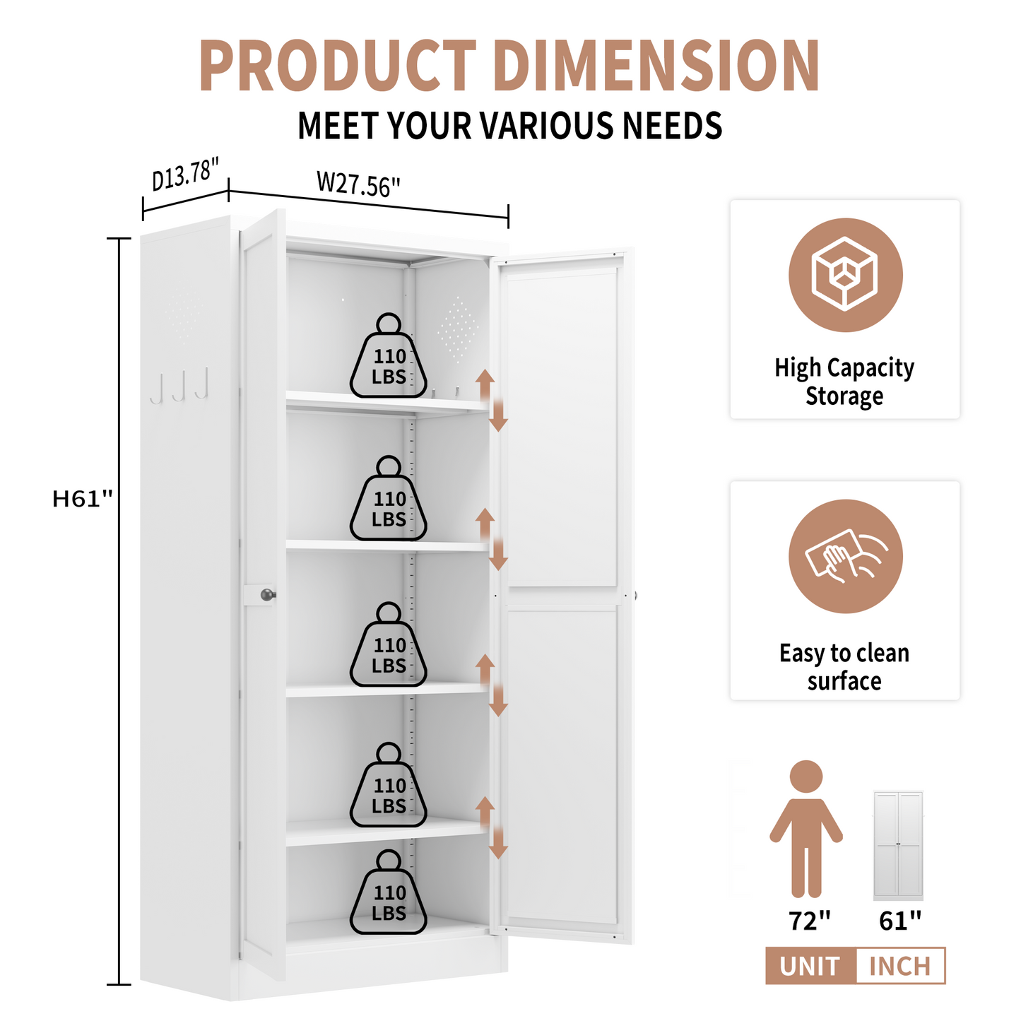 SESSLIFE 61" Modern Farmhouse Pantry Cabinet with Adjustable Shelves, Heavy-Duty White Metal Freestanding Organizer, Magnetic Closure and Anti-Tip for Kitchen/Pantry/Living Room