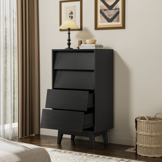 4-Drawer Dresser, Wooden Chest Organizer with Drawers and Bevel Design, Vintage Dresser for Bedroom, Adults, Black