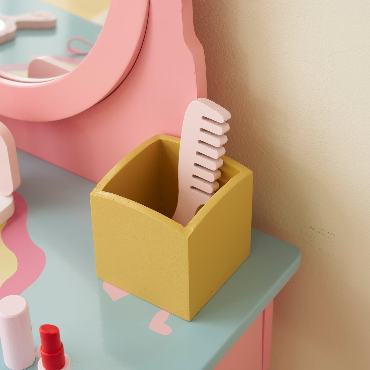 SESSLIFE Princess Vanity Table Set with Mirror and Chair, Pink Dressing Table with 3 Drawers Storage, Pretend Play Makeup Vanity Table for Bedroom or Playroom
