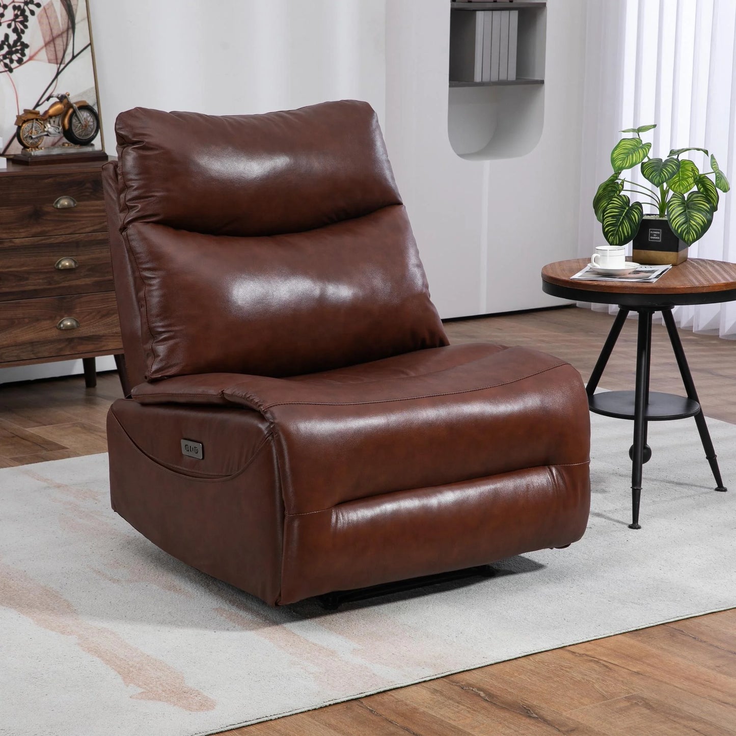 PORKISS Recliners Single Chairs with USB Port, Oversized Ergonomic Lounge Chair with Armrests, Brown