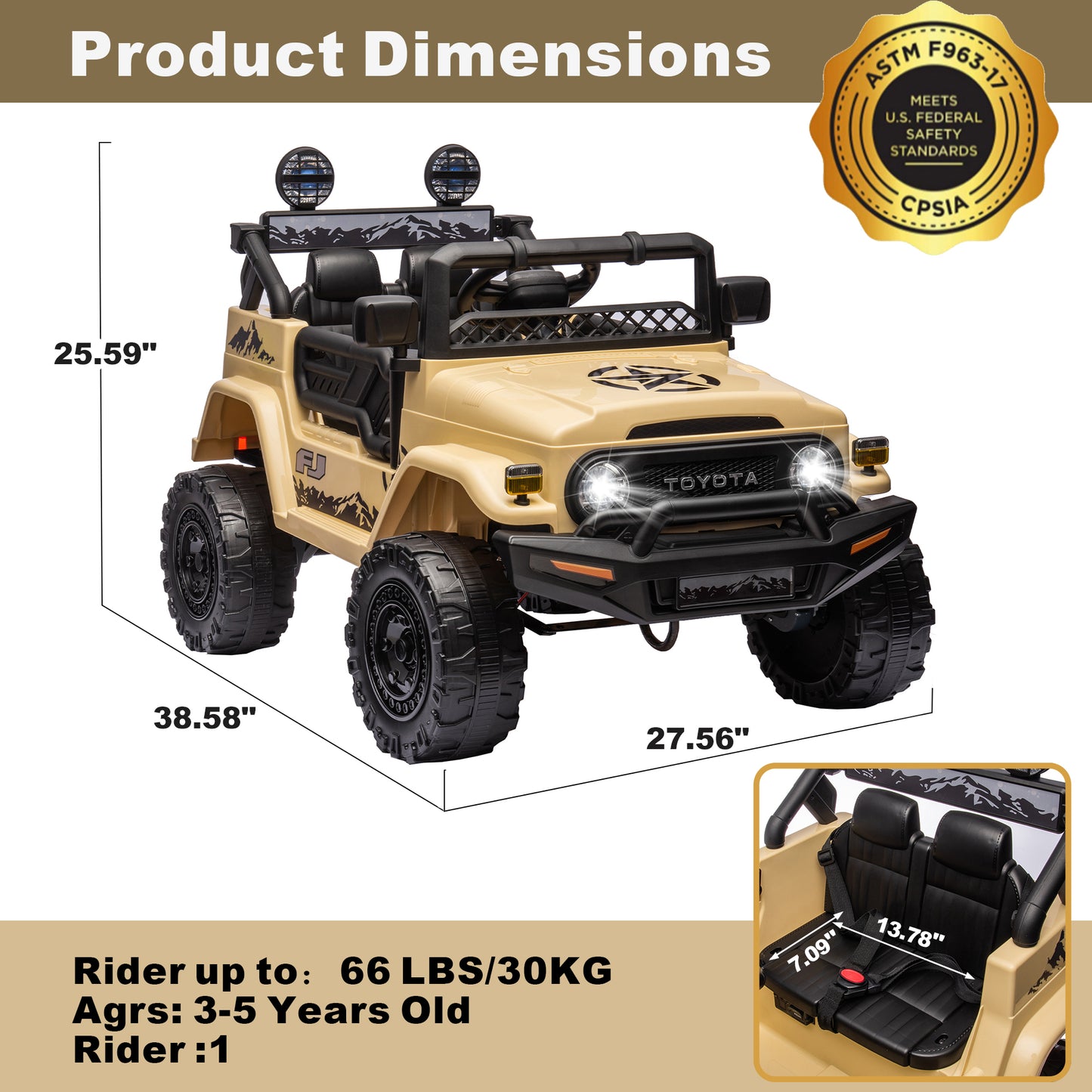 12V Ride on Cars for Kids, Licensed TOYOTA FJ Cruiser Power Ride on Toy with Remote Control, Music Player, Bluetooth, LED Light, 4 Wheel Suspension Electric Ride on Truck for Boys and Girls 3-5 Years