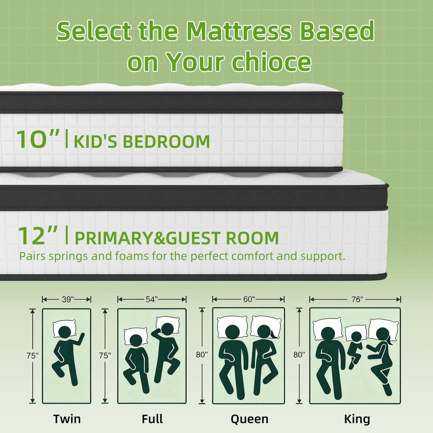12 inch Twin Mattress, Sesslife Memory Foam Mattress in a Box, Cooling Gel Hybrid Mattress with Knitted Fabric, Twin Size Individual Pocket Spring Mattress, Medium Firm, CertiPUR-US, White/Black