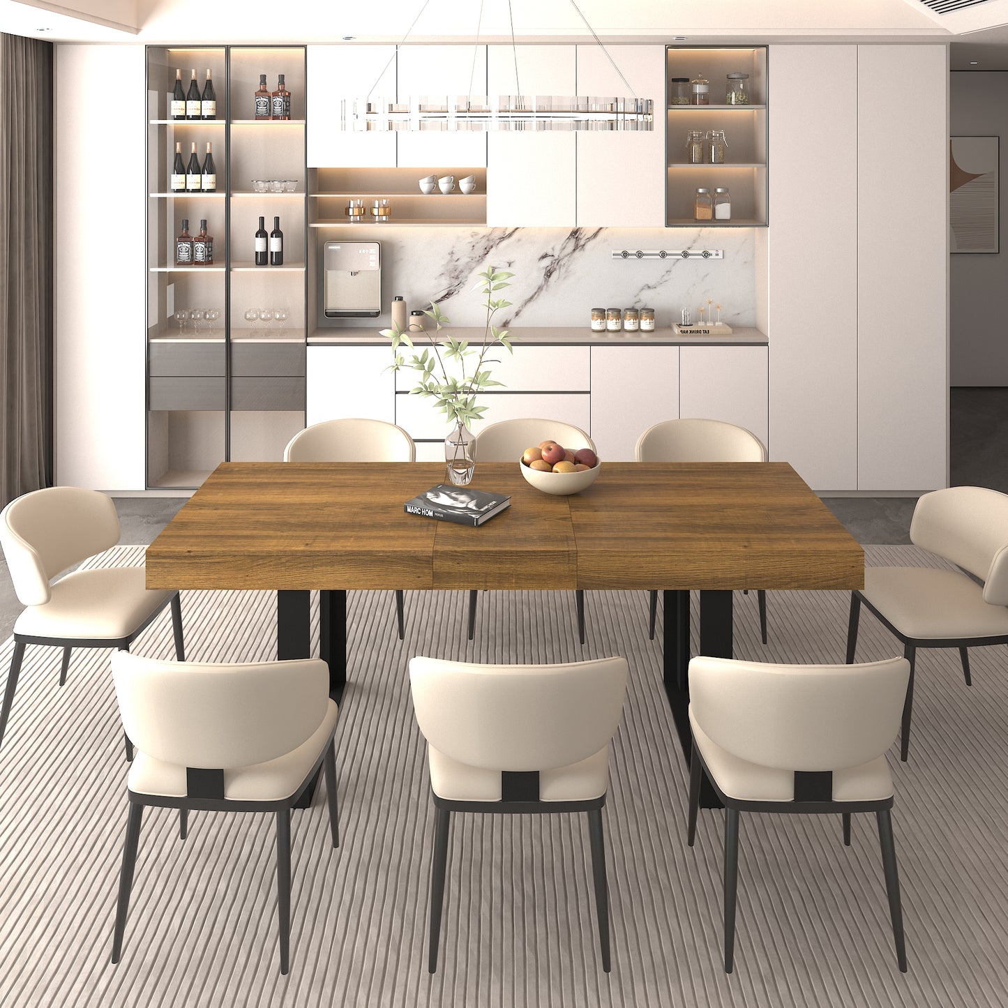 SESSLIFE Expandable Dining Table for 6 to 10 People, Modern Farmhouse Kitchen Table with Extensible Leaf, Rustic Dining Table with Strong Legs, 63 to 78.7 Inch, Deep Rustic Brown