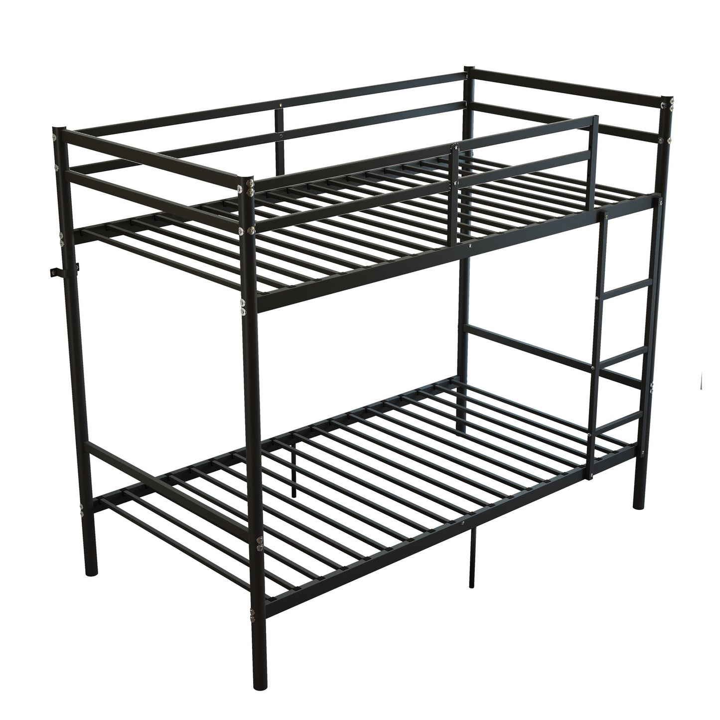 SESSLIFE Twin Over Twin Bunk Bed, Heavy Duty Metal Bunkbed Frame with Ladder and Full-Length Guardrails, Noise-Free, Anti-Tip Design, Space-Saving Bed Frame for Kids, Teens and Adults, Black