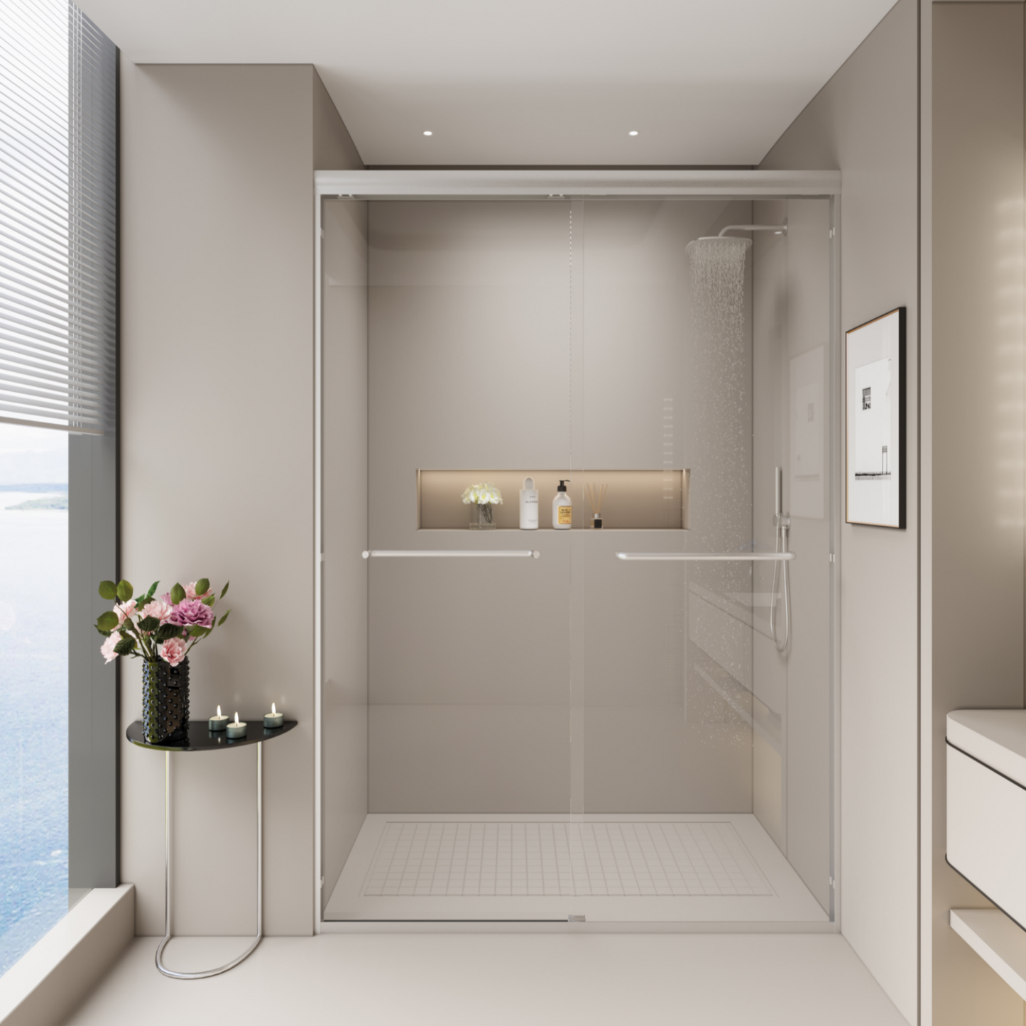SESSLIFE Double Sliding Shower Door, Tempered Glass with Anti-Leak and Anti-Collision Design, Quiet Close Reversible Doors for Bathtub or Walk-In Shower, Easy to Clean, Matte Black