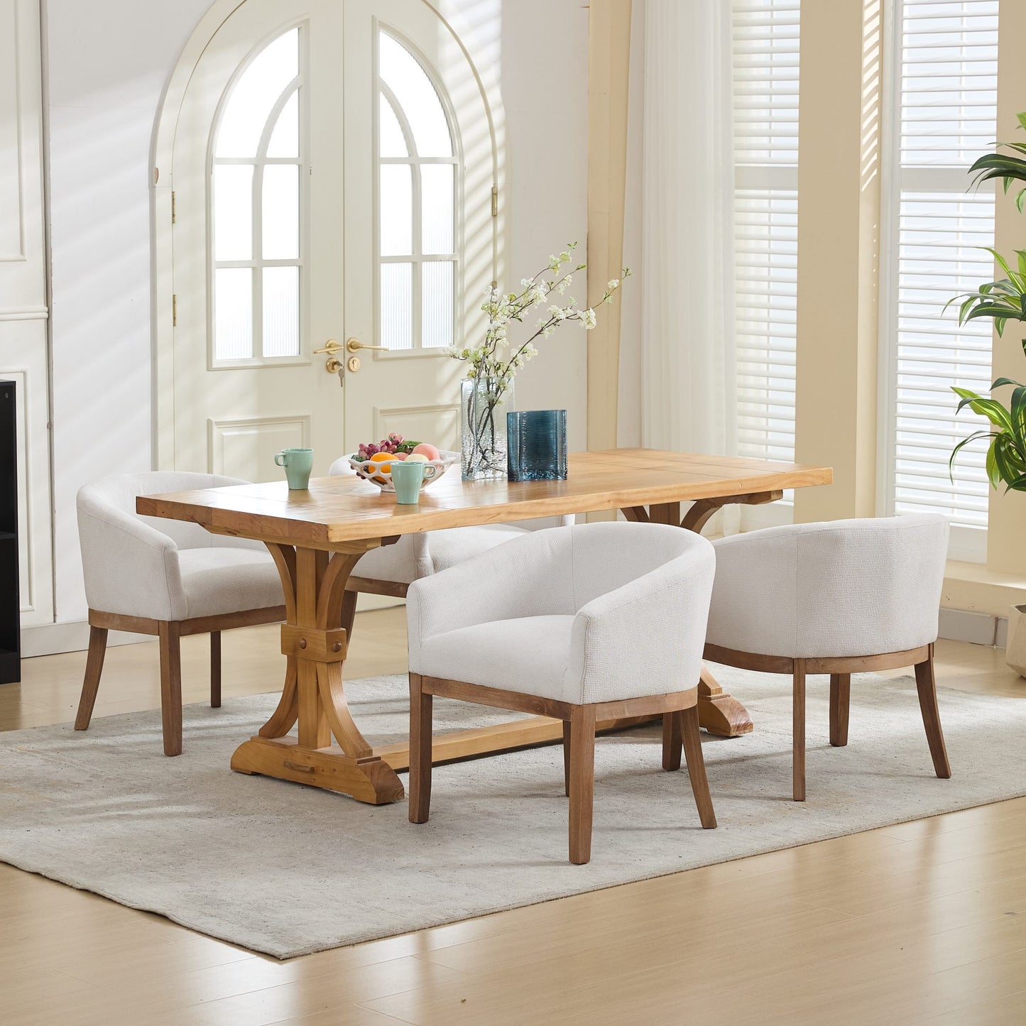 Sesslife Upholstered Dining Chairs Set of 4, Modern Linen Barrel Dining Room Chairs with Arms, Wood Legs, Mid Century 19” W Accent Chair, Kitchen Chairs for Dining Room, Living Room, Bedroom